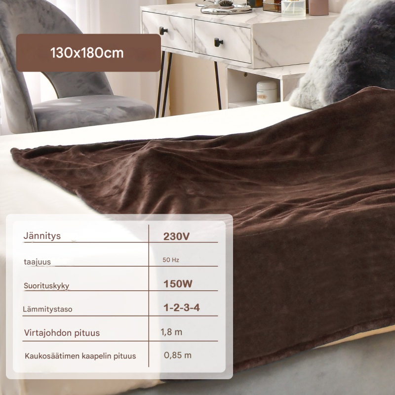 Sähköinen flanelliviltti ajastimella ja ylikuumenemissuojalla kahvi