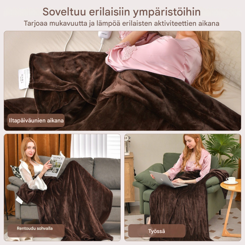 Sähköinen flanelliviltti ajastimella ja ylikuumenemissuojalla kahvi