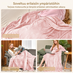 Sähköinen flanelli heittopeitto, 4 lämpötilaa, ylikuumenemissuoja, vaaleanpunainen