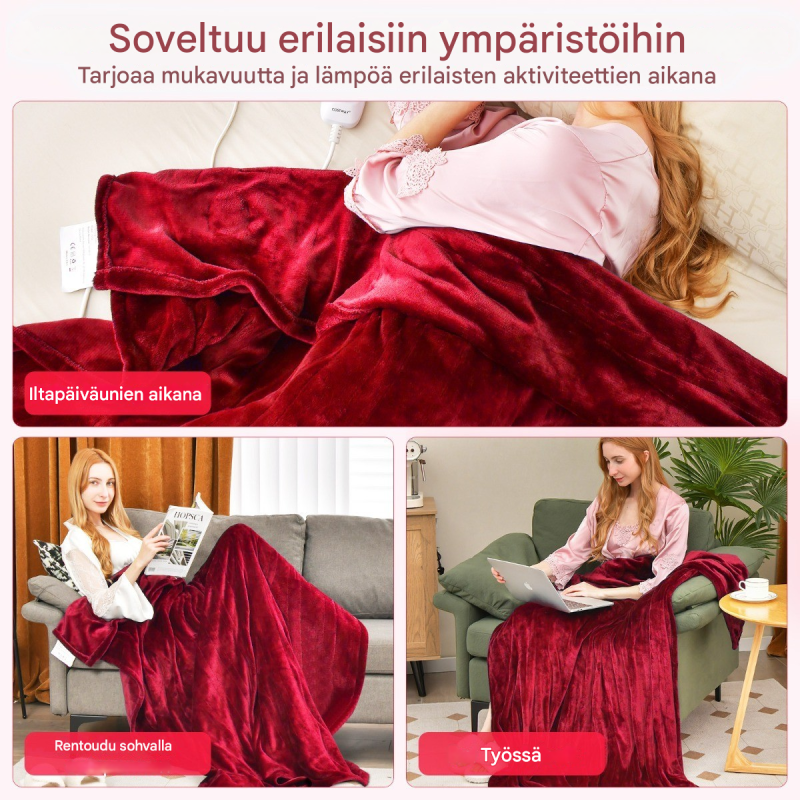 Sähköinen punainen heittopeitto, 4 lämpötilaa, ylikuumenemissuoja