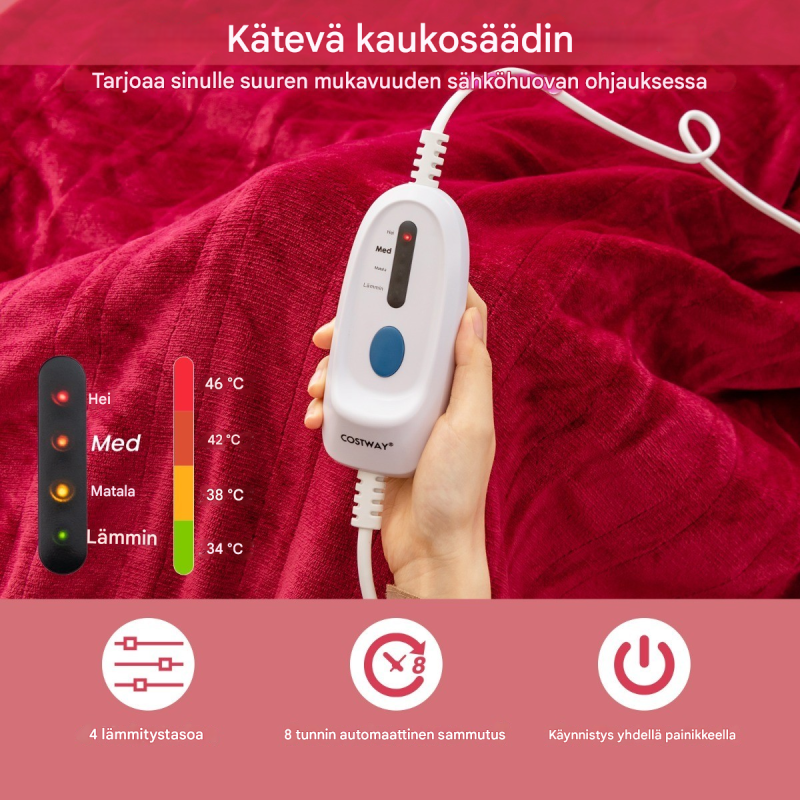 Sähköinen punainen heittopeitto 150x200 cm ajastimella