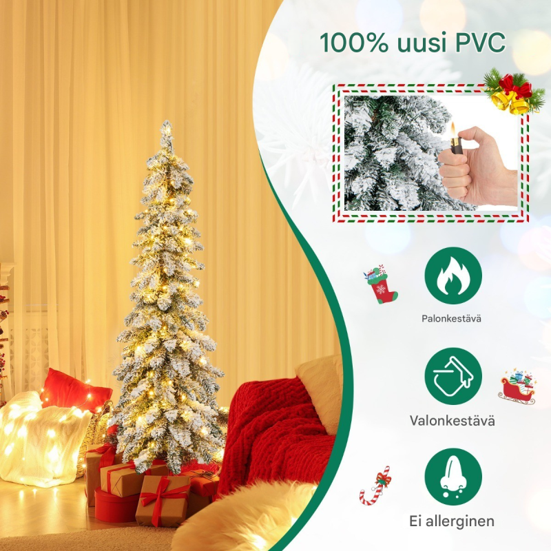 Keinotekoinen joulukuusi 120 cm, LED-valot, lumiefekti, vihreä/valkoinen