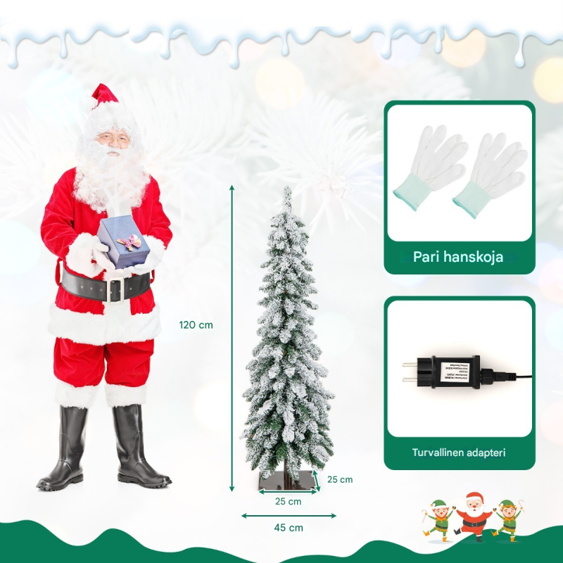 Keinotekoinen joulukuusi 120 cm, LED-valot, lumiefekti, vihreä/valkoinen