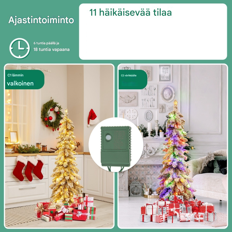 Keinotekoinen joulukuusi 120 cm, LED-valot, lumiefekti, vihreä/valkoinen