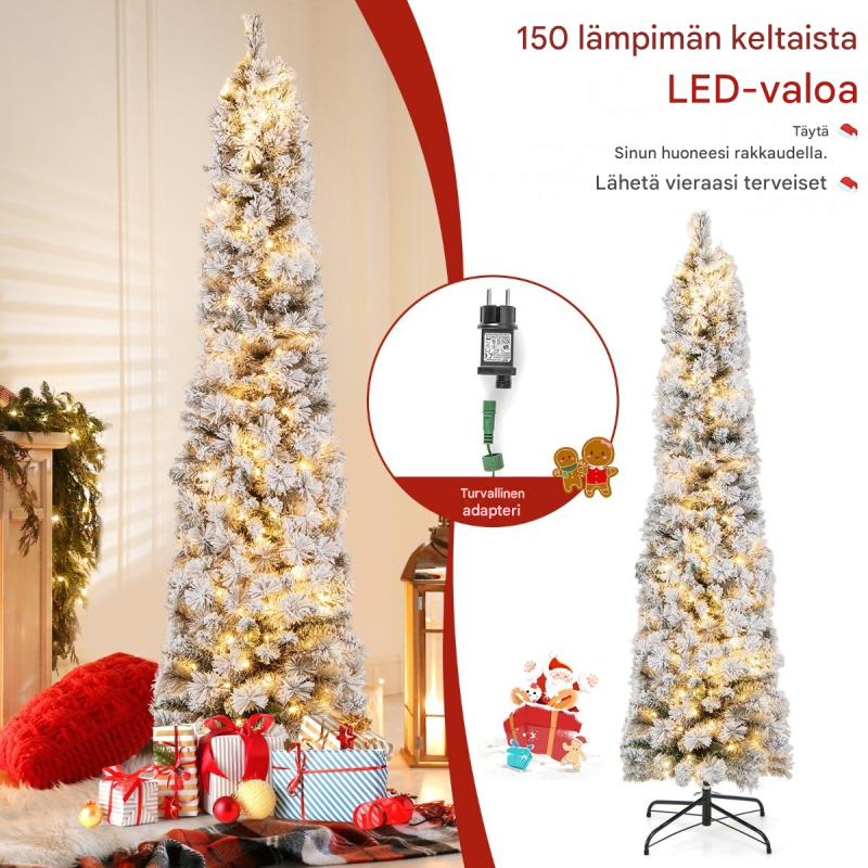 Lumipeitteinen 180 cm joulukuusi 150 lämpimällä valolla