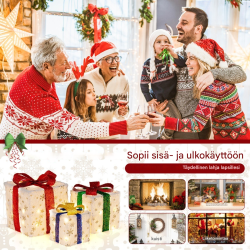 Kolmen setti led-lahjapakkauksia ajastimella ja lämpimillä valoilla