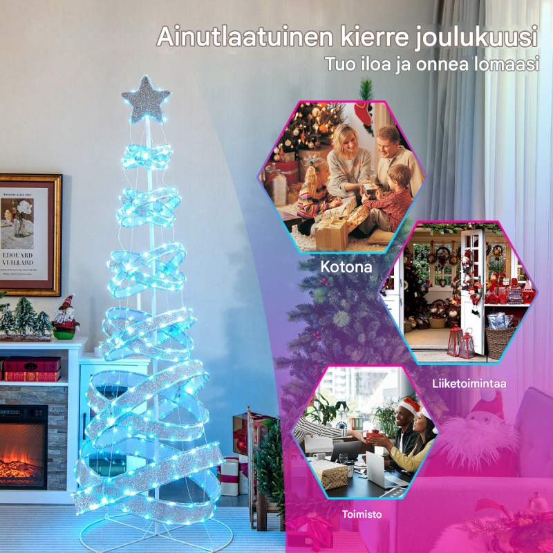 210 cm valkoinen LED spiraalijoulukuusi 341 valolla
