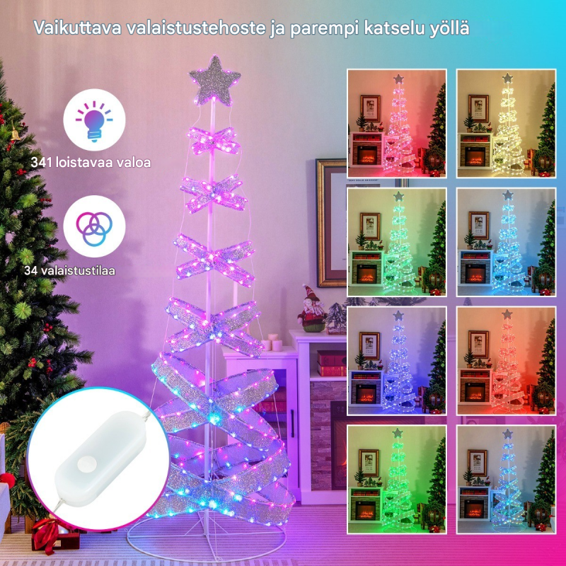 210 cm valkoinen LED spiraalijoulukuusi 341 valolla