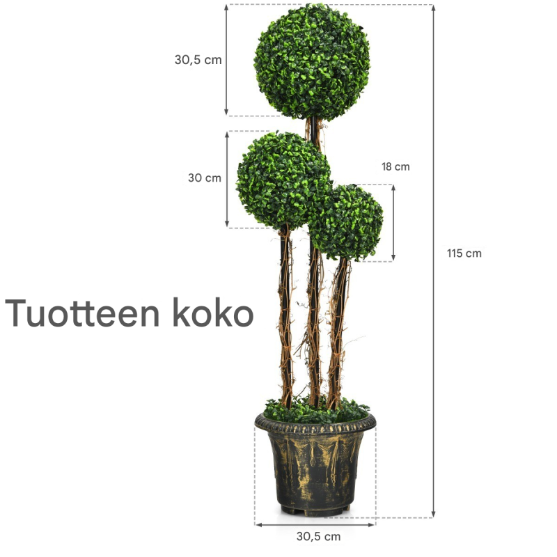 Keinotekoinen puu ruukussa, vihreä, sisä- ja ulkokäyttöön