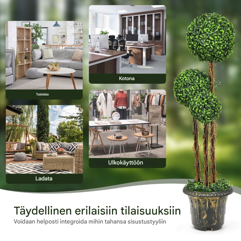 Keinotekoinen puu ruukussa, vihreä, sisä- ja ulkokäyttöön