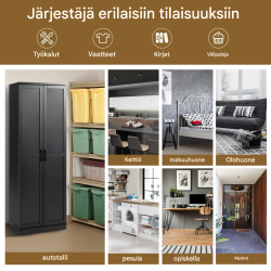 Korkea musta kaappi 178 cm, säädettävät hyllyt, 5 tasoa