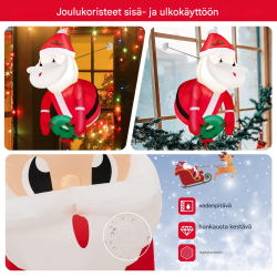 Ikkunasta kurkistava punainen joulupukki LED-valoilla