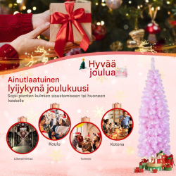 Kapea vaaleanpunainen joulukuusi 250 LED-valolla