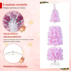 Kapea vaaleanpunainen joulukuusi 250 LED-valolla