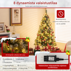150 cm vihreä tekokuusi LED-valoilla, lumella ja koristeilla