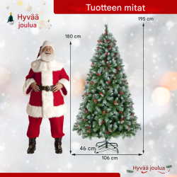 Vihreä tekokuusi 195 cm LED-valoilla ja koristeilla