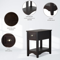 Kaksiosainen pähkinänvärinen yöpöytä laatikolla ja hyllyllä