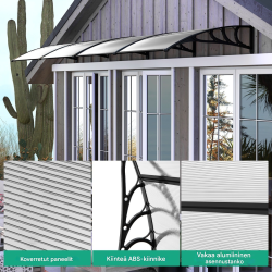 Harmaa säänkestävä katos 199x99 cm oville ja ikkunoille