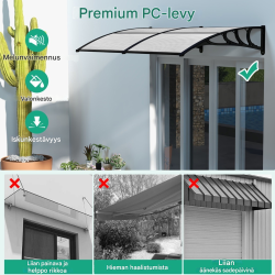 Harmaa säänkestävä katos 199x99 cm oville ja ikkunoille