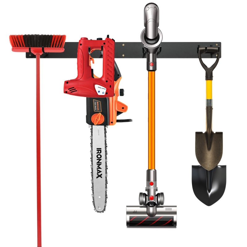 Seinään kiinnitettävä musta puutarhatyökaluteline 150 kg kantavuus