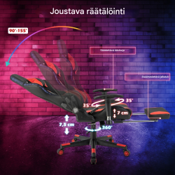 Punainen RGB-LED-valaistu ergonominen pelituoli jalkatuella