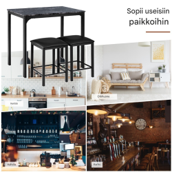 Kolmiosainen ruokailuryhmä mustavalkoinen pieniin tiloihin