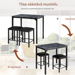 Kolmiosainen ruokailuryhmä mustavalkoinen pieniin tiloihin