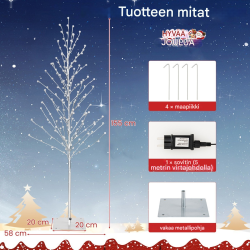 Hopeinen 155 cm LED-koivupuu lämpimillä valkoisilla valoilla