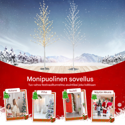 Hopeinen 155 cm LED-koivupuu lämpimillä valkoisilla valoilla