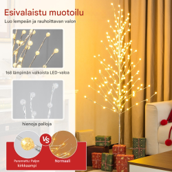 Hopeinen 155 cm LED-koivupuu lämpimillä valkoisilla valoilla