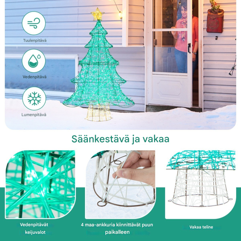 Vihreä LED-valaistu keinotekoinen joulukuusi ulko- ja sisäkäyttöön