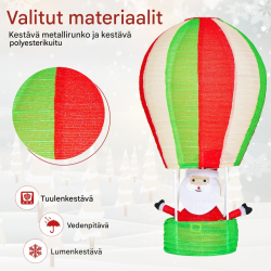 Joulupukki kuumailmapallossa LED-valoilla, värikäs joulukoriste