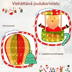 Joulupukki kuumailmapallossa LED-valoilla, värikäs joulukoriste