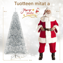 Hopeinen lametta-joulukuusi 180 cm lämpimillä LED-valoilla