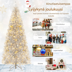 Hopeinen lametta-joulukuusi 180 cm lämpimillä LED-valoilla