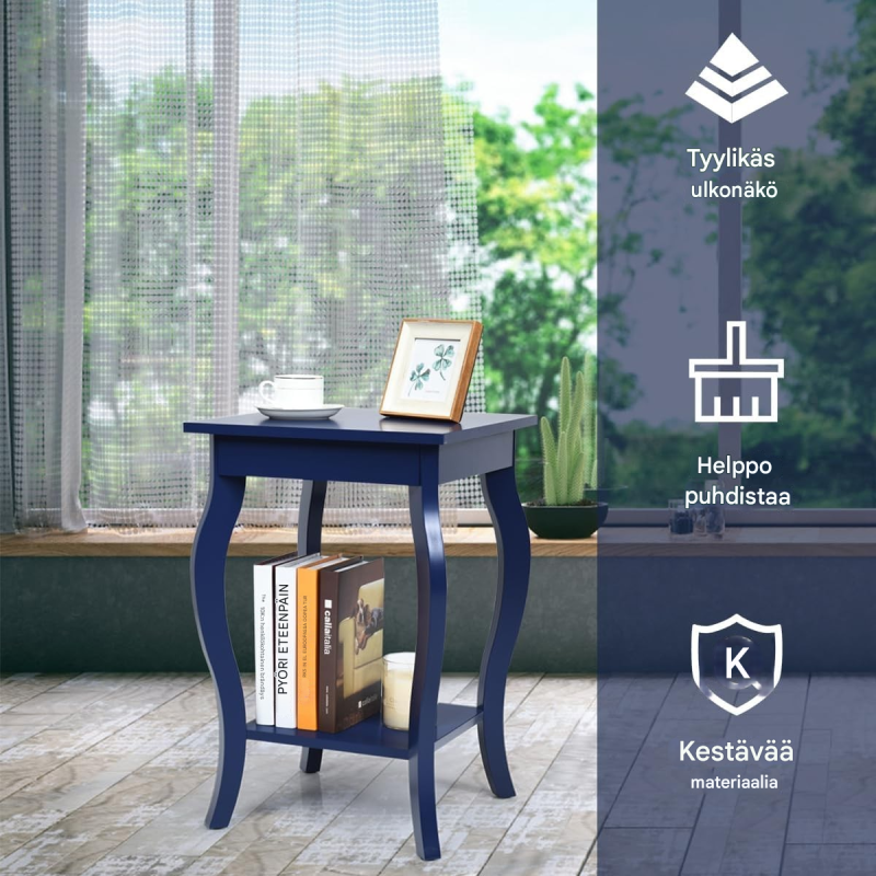 Siniset modernit kaksitasoiset sivupöydät olohuoneeseen