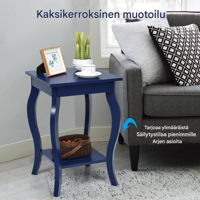 Siniset modernit kaksitasoiset sivupöydät olohuoneeseen