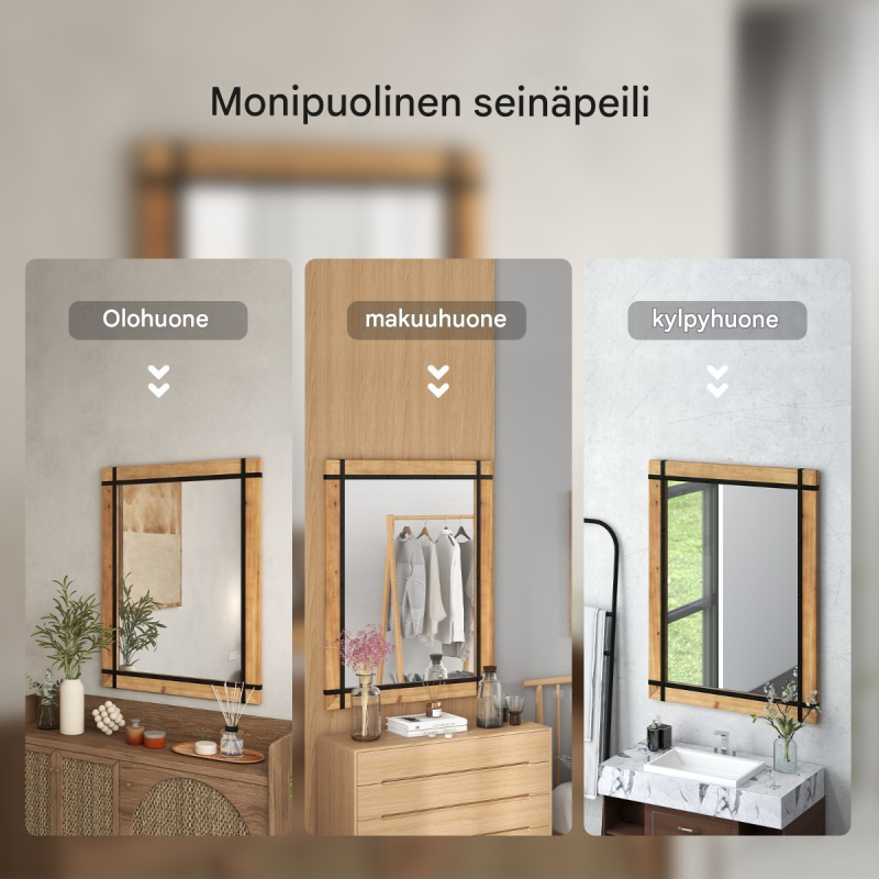 Rustiikkinen luonnonvärinen seinäpeili puukehyksellä 77x99,5 cm Rustiikkinen luonnonvärinen seinäpeili puukehyksellä 77x99,5 cm