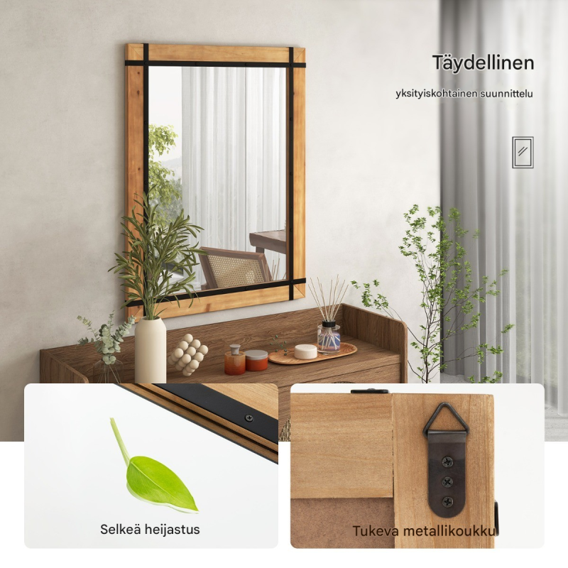 Rustiikkinen luonnonvärinen seinäpeili puukehyksellä 77x99,5 cm Rustiikkinen luonnonvärinen seinäpeili puukehyksellä 77x99,5 cm