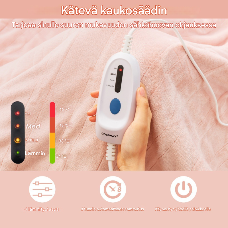 Sähköinen flanelli lämpöpeitto 150x200 cm, vaaleanpunainen