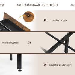 Rustiikkinen ruskea LED-sängynrunko säilytystilalla ja latausasemalla 200 x 140 cm