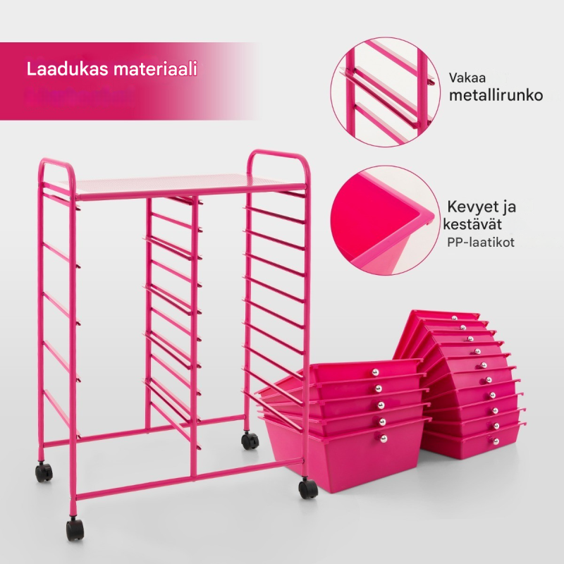 15-laatikon rullattava säilytyskärry kauneussalonkiin, musta monivärinen