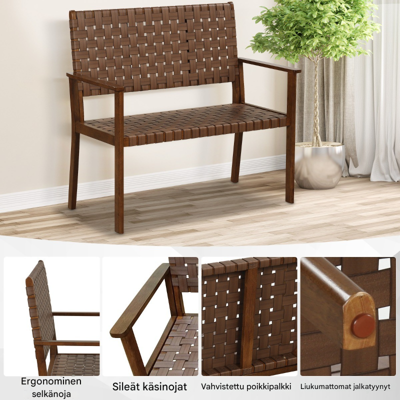 Säänkestävä puutarhapenkki käsinojilla ja selkänojalla, ruskea