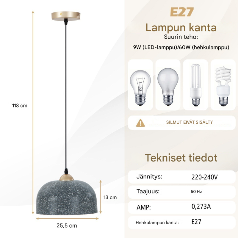 Moderni harmaa kattovalaisin säädettävällä ripustuskaapelilla