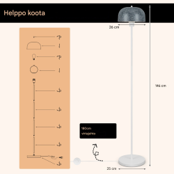 Harmaa stehlamppu jalkakytkimellä ja E27-kannalla