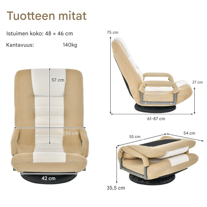 Beige 360° kääntyvä lattiasohva säädettävällä selkänojalla