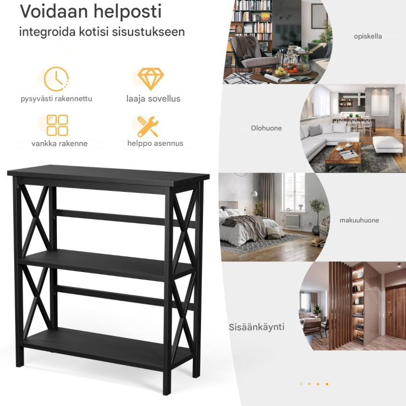 Musta puinen konsolipöytä kaatumisenestolla ja säilytystilalla