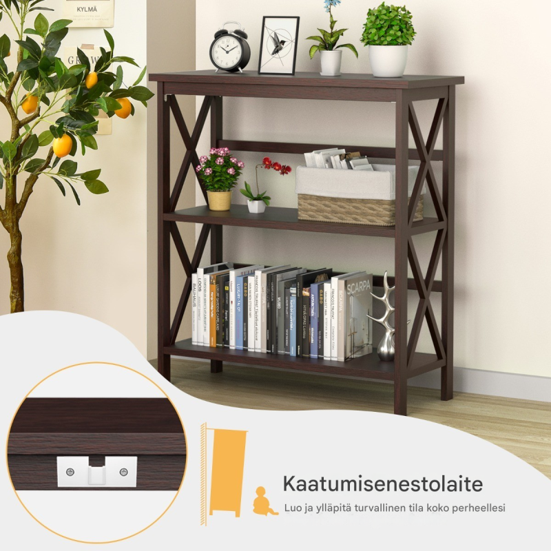 Konsolipöytä puusta kaatumisenestolla, moderni kahvinvärinen muotoilu