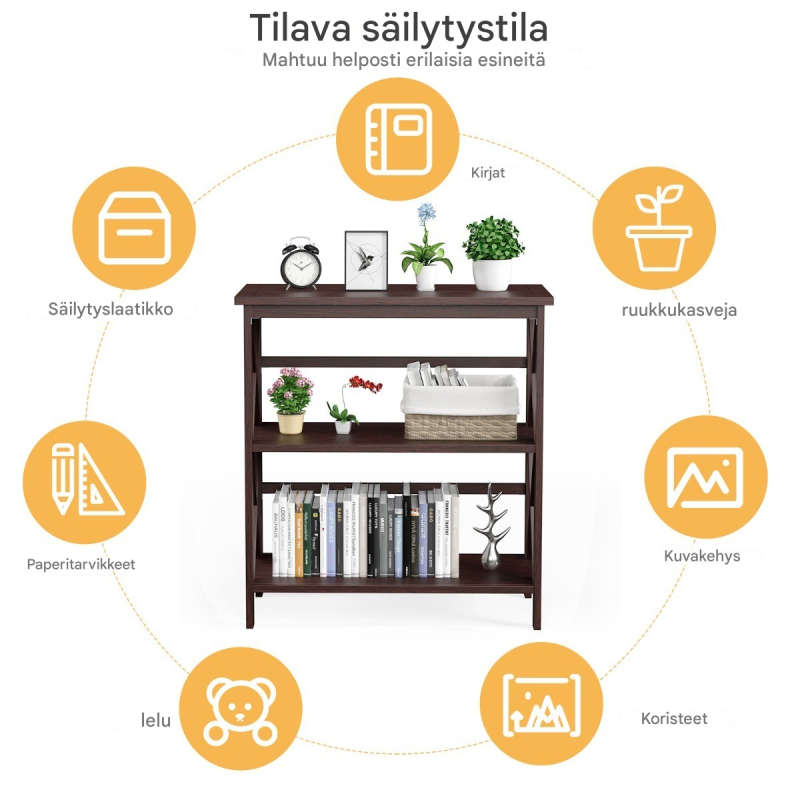 Konsolipöytä puusta kaatumisenestolla, moderni kahvinvärinen muotoilu