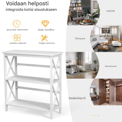 Valkoinen puinen konsolipöytä kaatumisenestolla ja säilytystilalla